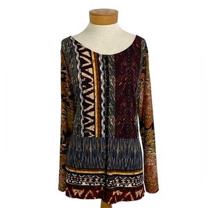 Max & Rina Tribal,Print Long Sleeve Tunic Med